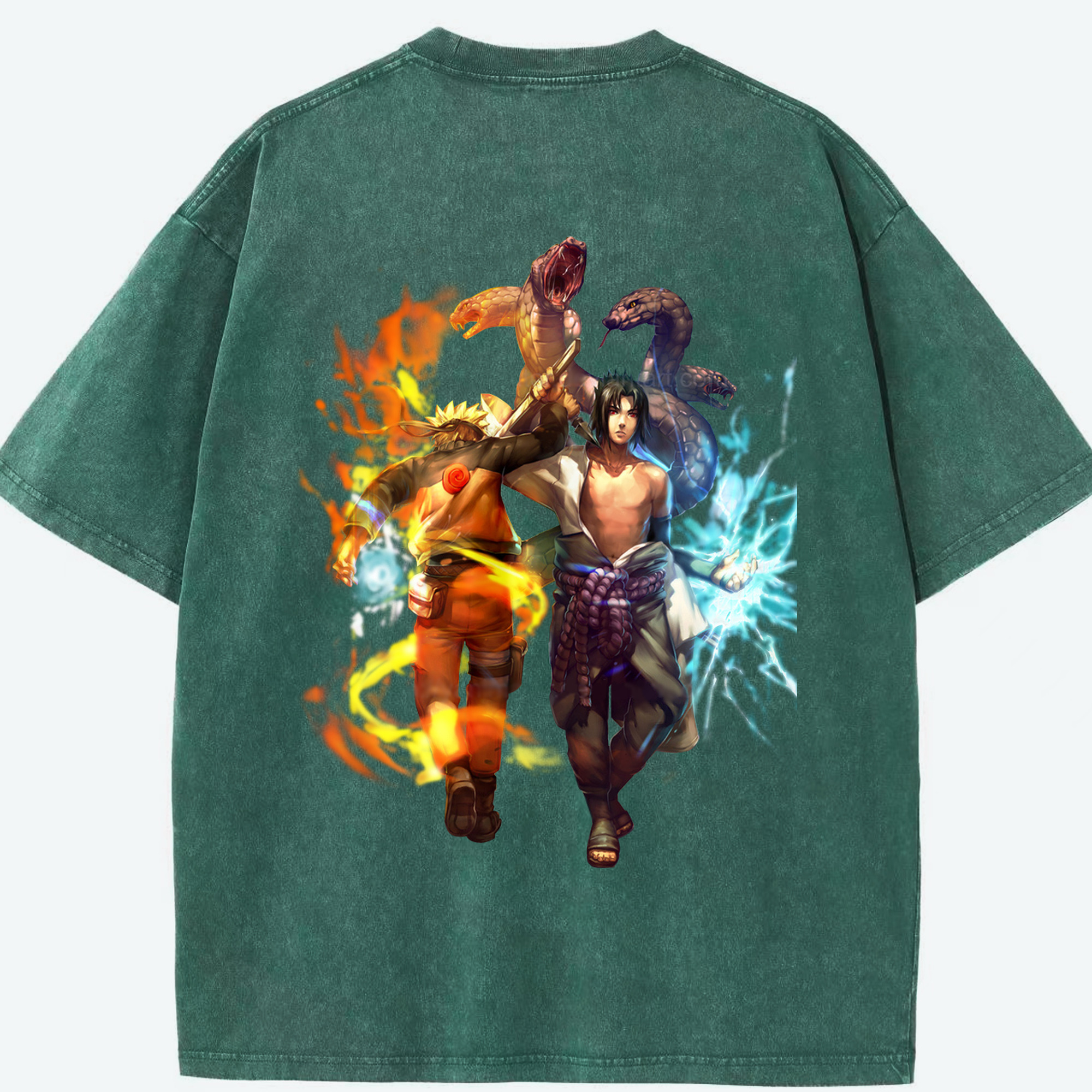 （画像用） NARUTO -ナルト- うちは サスケ Uchiha Sasuke 綿100% ヴィンテージ風 半袖Tシャツ（背面プリント）